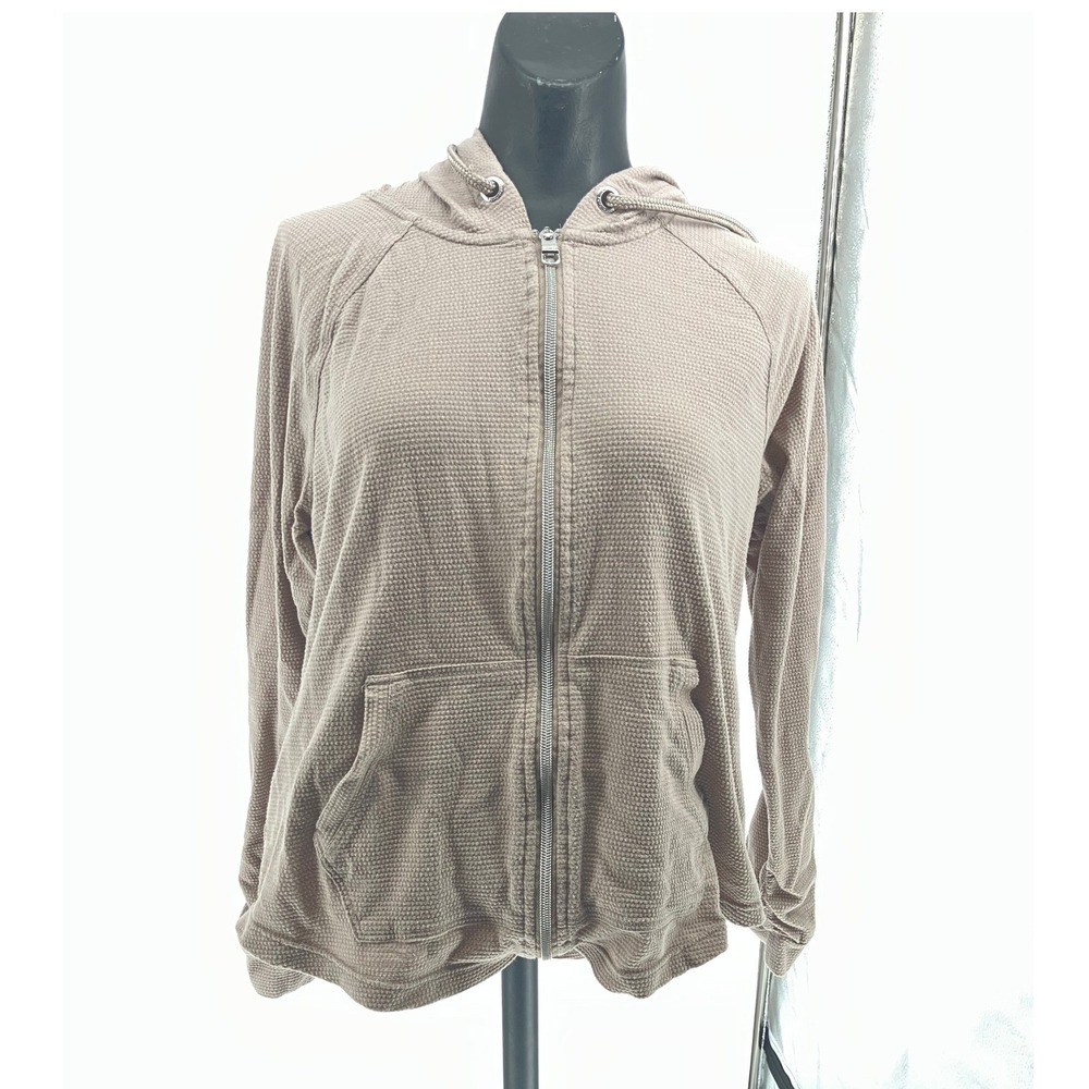 Calvin Klein Performance Womens Waffle Knit Full Zip Hoodie Taupe Brown Size M